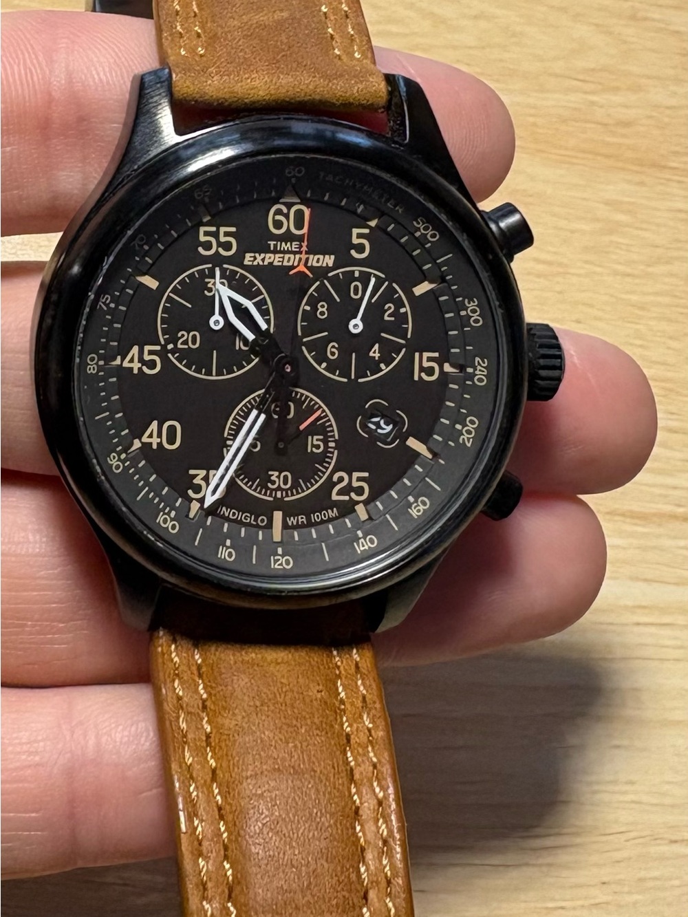 Timex Expedition Black Dial Watch with Tan Leather Strap
